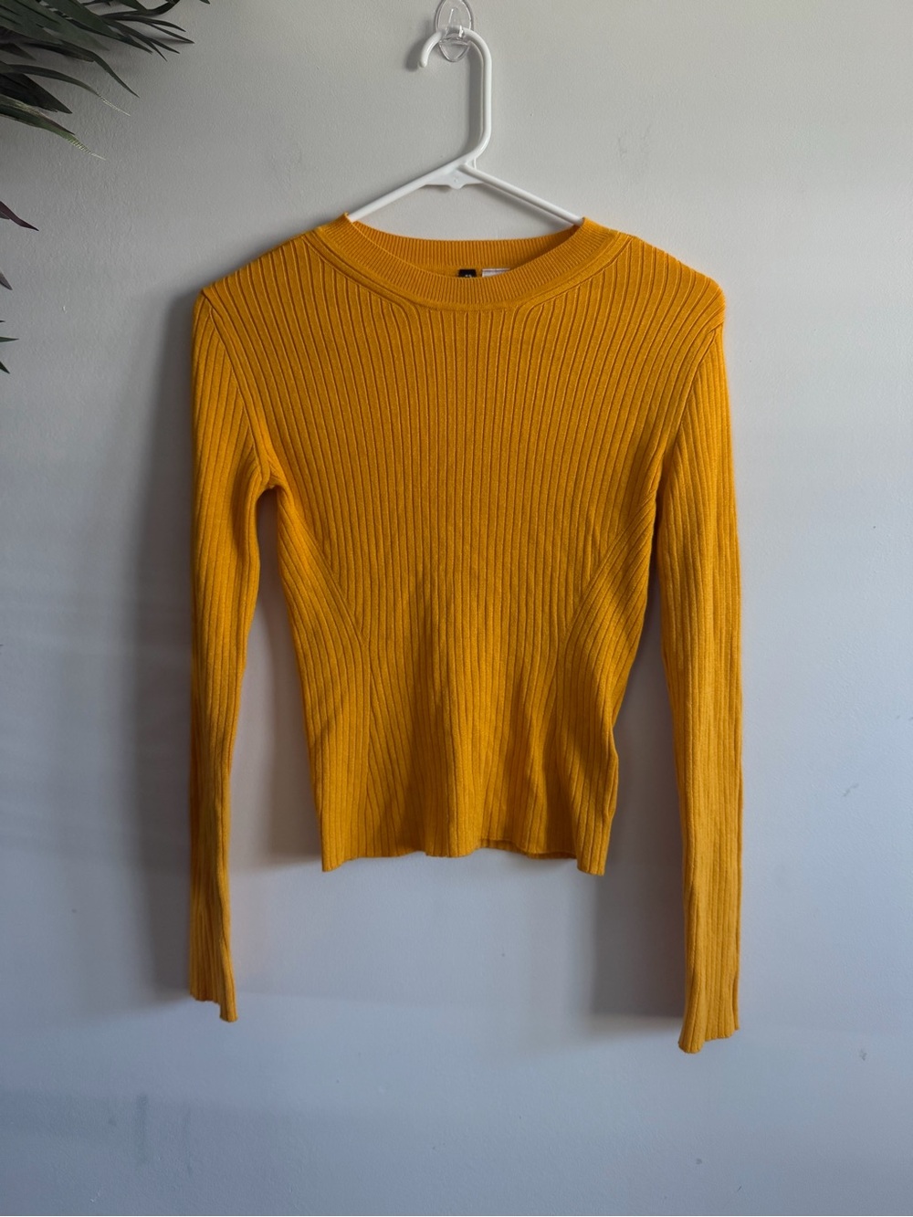 H&M Ribbed Long-Sleeve Crewneck Top - Mustard Yellow